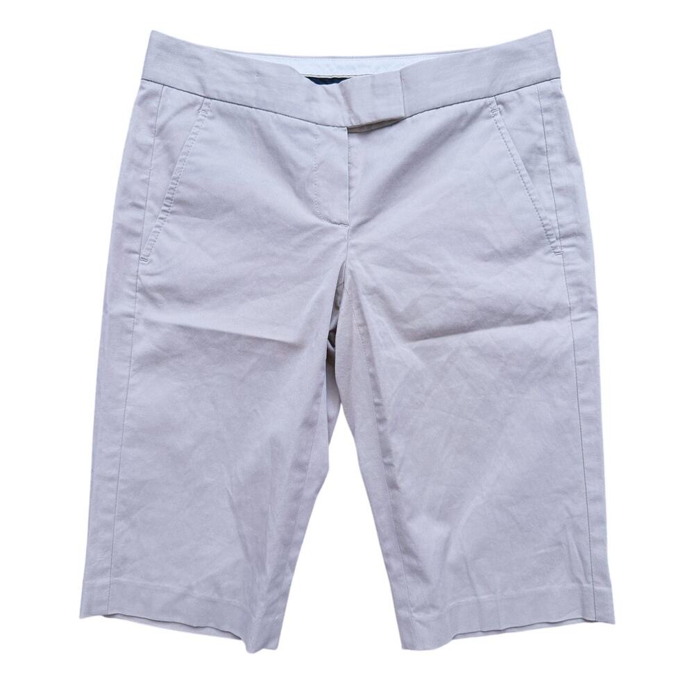 Theory Womens Mid-Rise Khaki Bermuda Shorts Size 2 Beige Preppy Clean Minimal